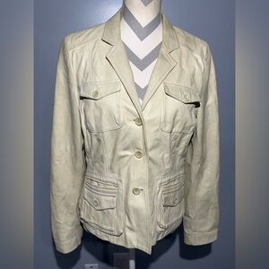 Women's Cream Faux Leather Jacket